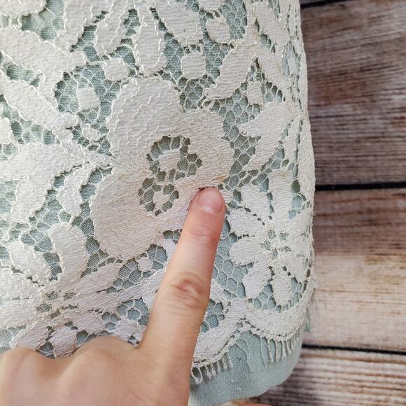 Vintage 80s Lace Dress Mint Green White XS - Picture 4 of 7